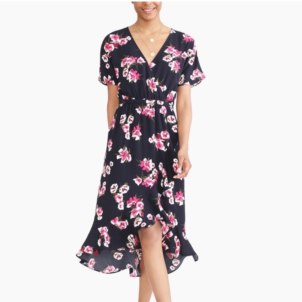 J. Crew Factory Black Floral High Low Dress Size Medium